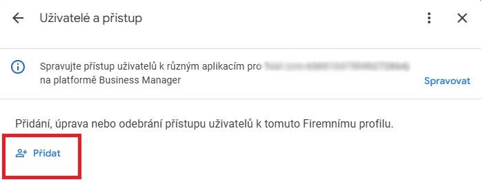 Screenshot sekce Uživatelé a přístup s tlačítkem Přidat